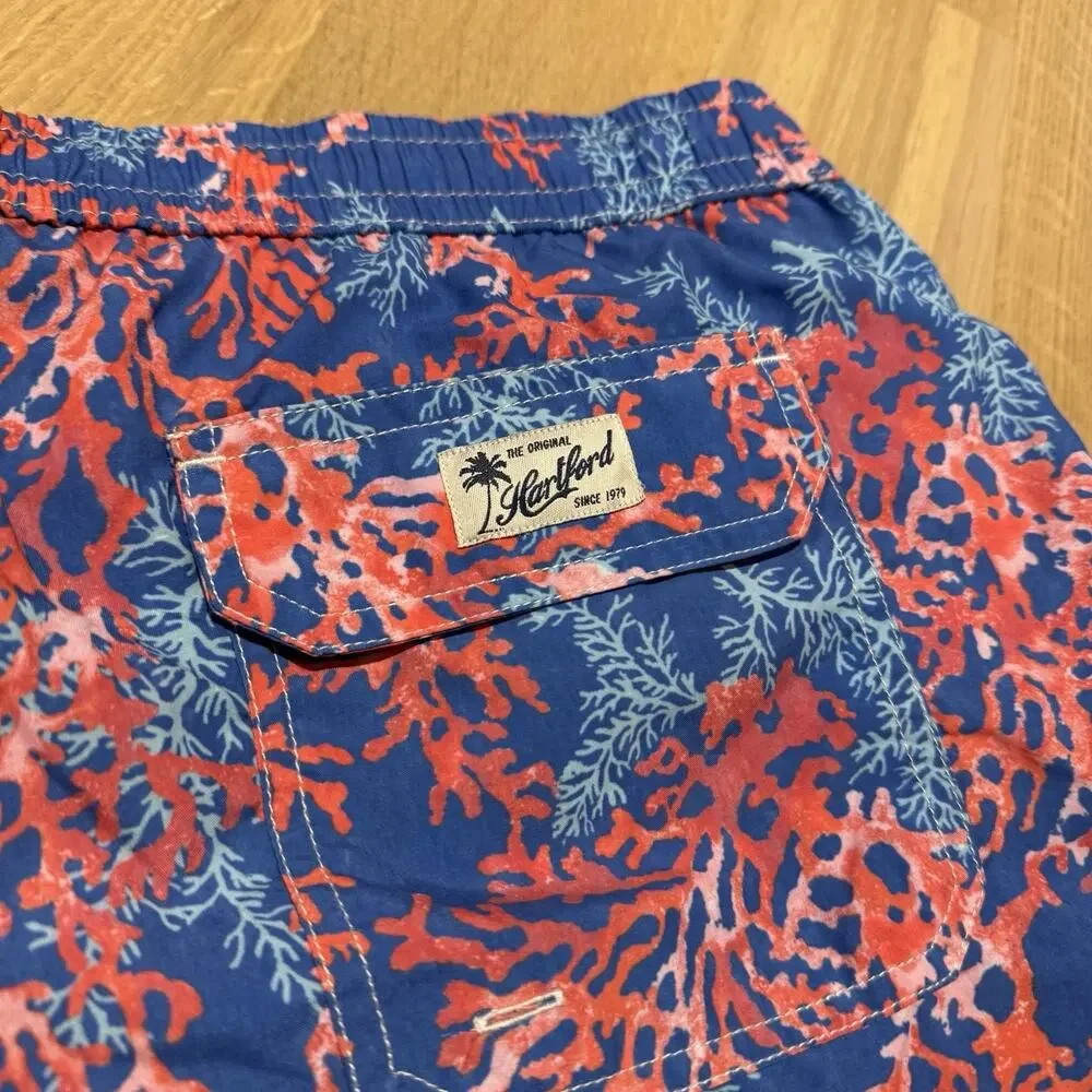 Hartford Men’s Swim Shorts Trunks Mesh Lined 6” Inseam Blue Pink Coral XXL NWT